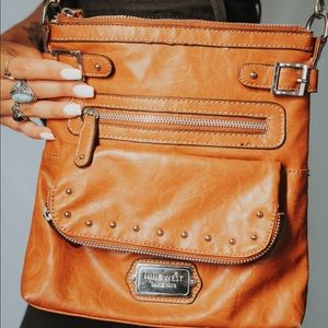Nine West Brown Soft Studded Leather Crossbody